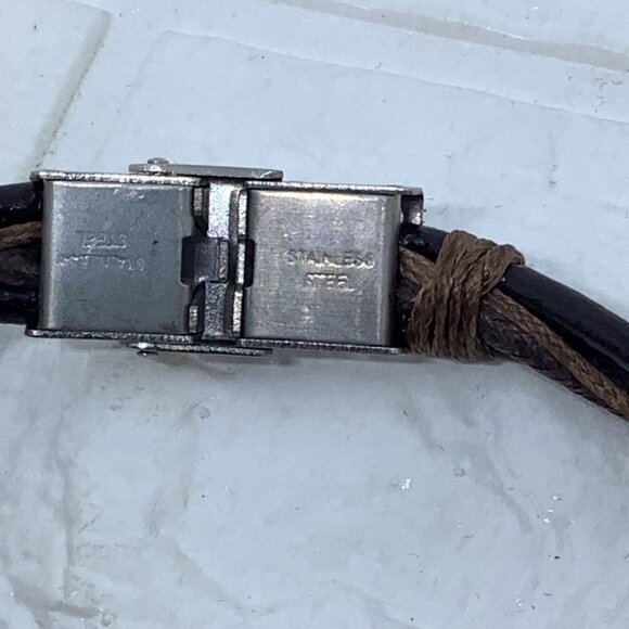 Unisex Brown Leather Rope Wrist Bracelet with Stainless Steel - Picture 5 of 7